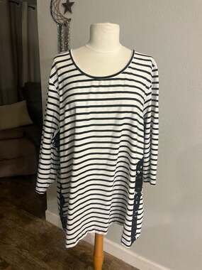 Denim & Co. Side Lace Trim Striped 3/4 Sleeve Knit Tunic, Size 3X